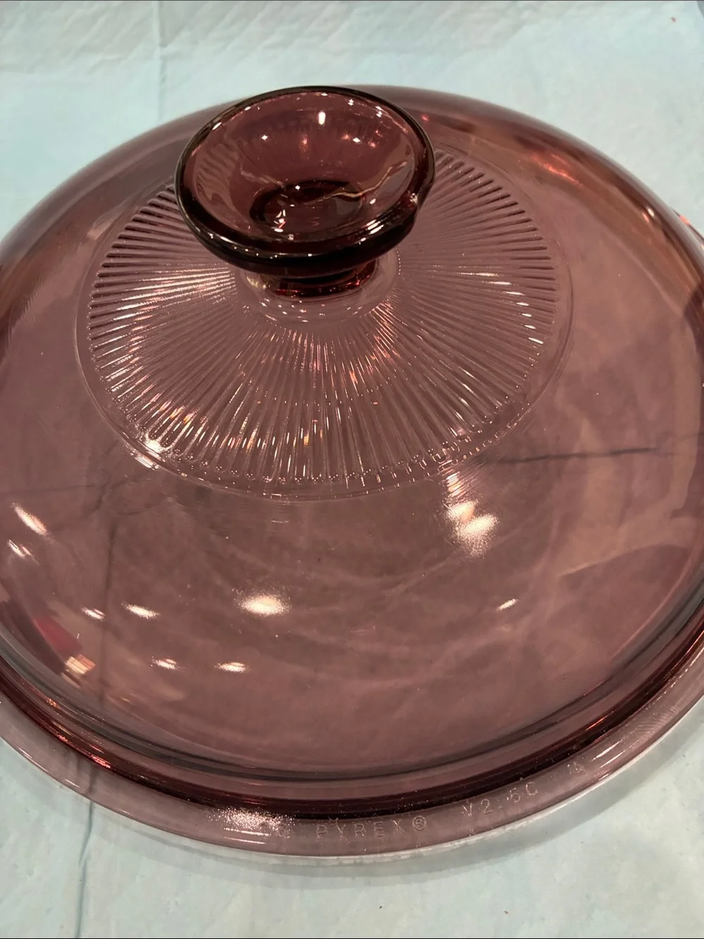 Pyrex Rose-Tinted Glass Casserole Lid with Ribbed Knob visionware 2.5 c